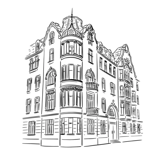 Ein Altes Gebäude Der Perspektive Lineare Illustration Skizze — Stockvektor