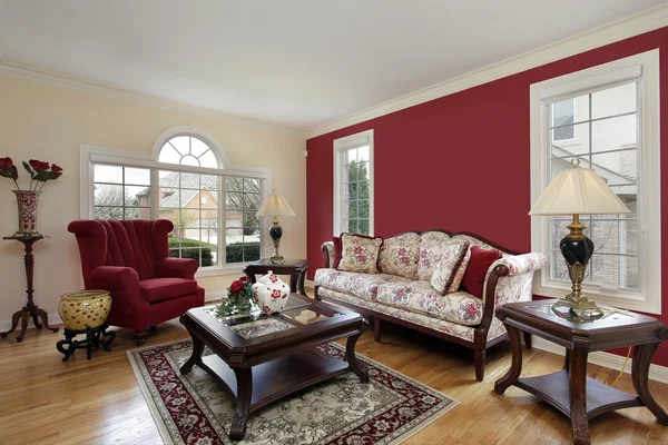 Living room with red and cream colored walls — Stock Photo, Image