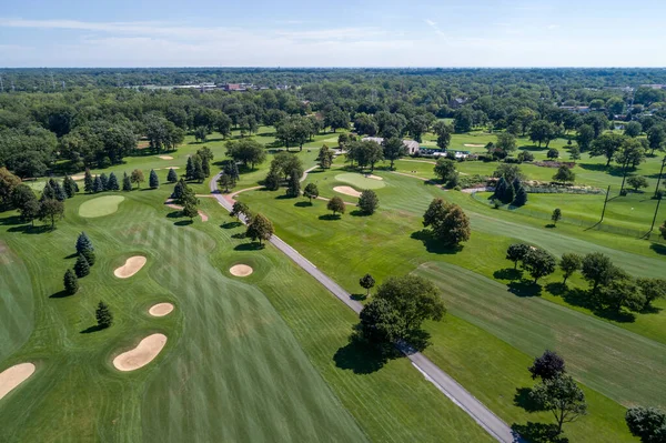 Vista Aérea Campo Golfe Suburbano Chicago Com Fairways Armadilhas Areia — Fotografia de Stock