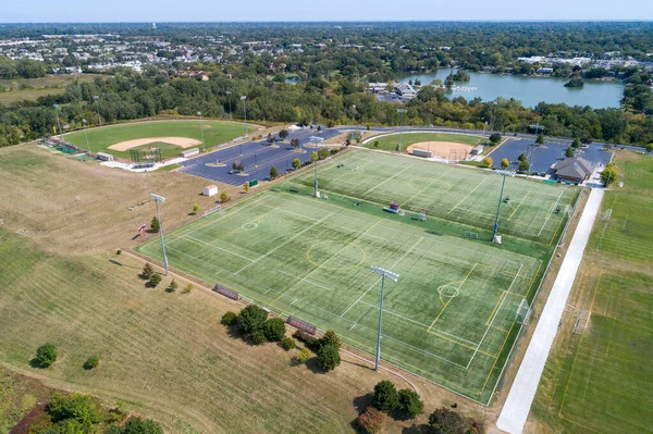 Vista Aérea Playfield Escola Com Diamantes Beisebol Campo Futebol Glenview — Fotografia de Stock