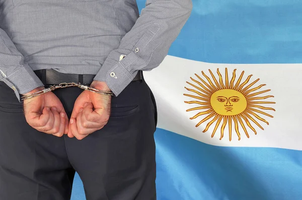 Male Handcuffs Background Argentina Flag Back View Concept Prisons Corruption — Stockfoto