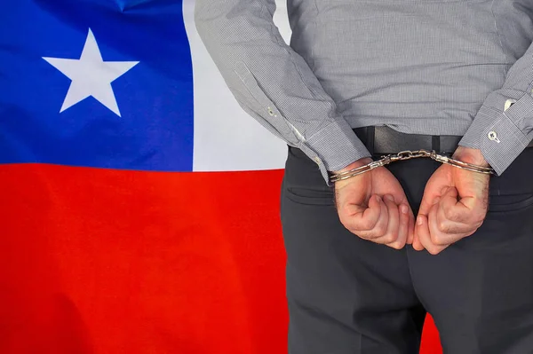 Male Handcuffs Background Chile Flag Back View Concept Prisons Corruption — Fotografia de Stock