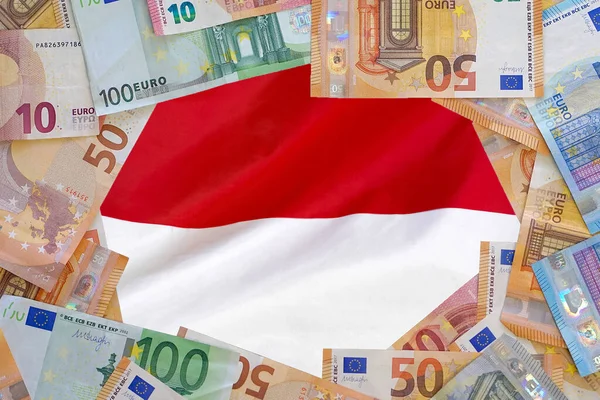 Mockup Uang Kertas Euro Latar Belakang Bendera Indonesia Kerangka Uang — Stok Foto