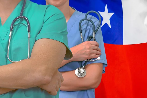 Chirurgen Aus Nächster Nähe Hintergrund Der Chilenischen Flagge Berufliche Chirurgie — Stockfoto