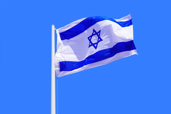 Israel Flag Waving Clean Blue Sky Close Israel Flag Blue — Stock Photo, Image