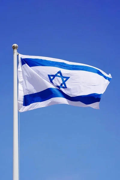 Drapeau Israël Agitant Contre Ciel Bleu Propre Gros Plan Drapeau — Photo