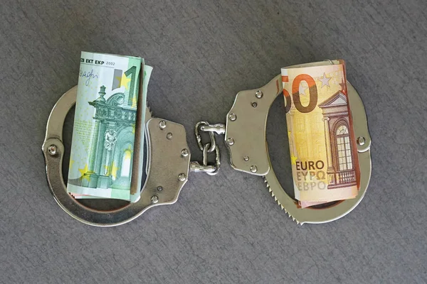Rollo Billetes Euros Billetes Esposados Dinero Euros Esposas Concepto Corrupción — Foto de Stock
