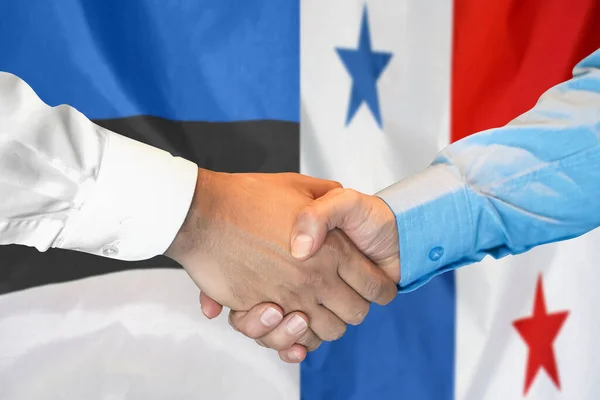 Business Handshake Background Two Flags Men Handshake Background Estonia Panama — Stock fotografie