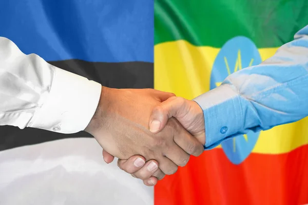 Business Handshake Background Two Flags Men Handshake Background Estonia Ethiopia — Foto de Stock