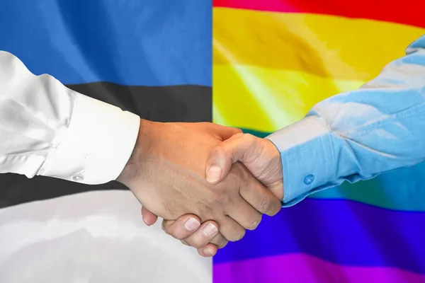 Business Handshake Background Two Flags Men Handshake Background Estonia Lgbt — Foto Stock