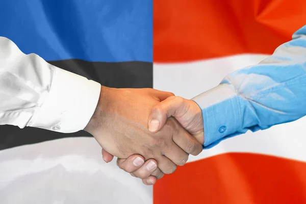 Business Handshake Background Two Flags Men Handshake Background Estonia Austria — Stock Fotó