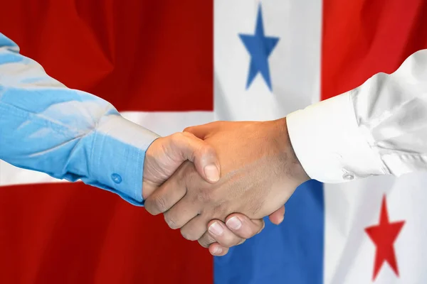 Business Handshake Background Two Flags Men Handshake Background Panama Latvia — Stock fotografie