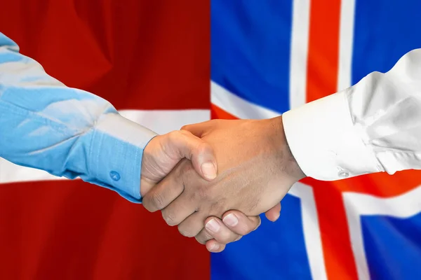 Business Handshake Background Two Flags Men Handshake Background Iceland Latvia — Stockfoto