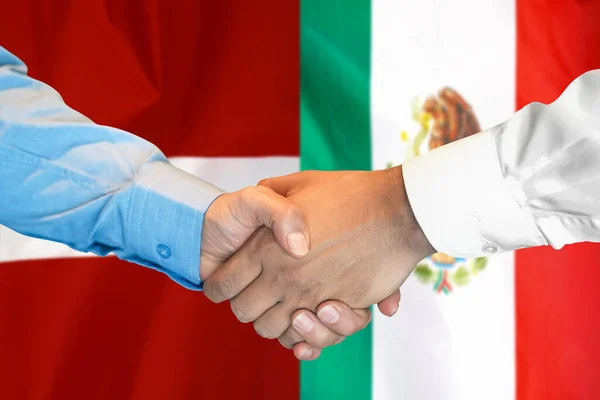 Business Handshake Background Two Flags Men Handshake Background Mexico Latvia — стоковое фото