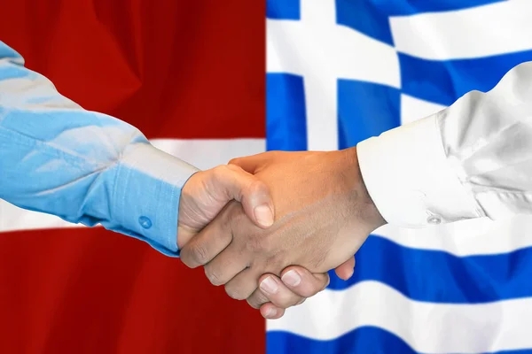 Business Handshake Background Two Flags Men Handshake Background Greece Latvia — Zdjęcie stockowe