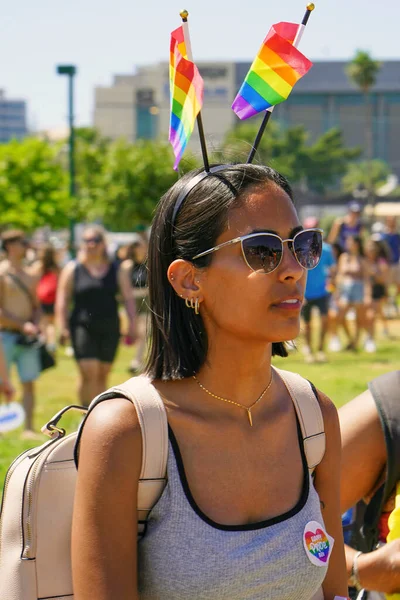 Portret Van Vrolijke Lesbienne Gay Pride Parade Jaarlijkse Parade Lgbt — Stockfoto