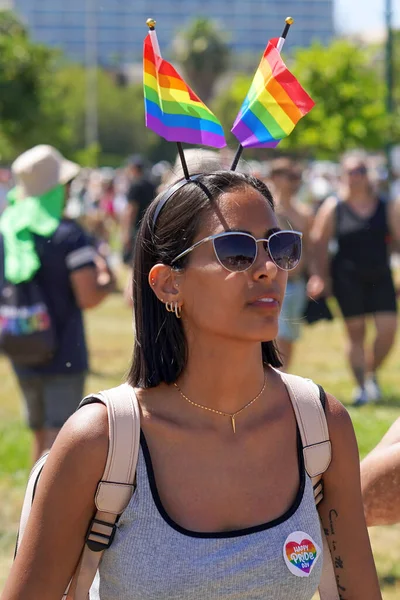 Portret Wesołej Lesbijki Paradzie Gay Pride Coroczna Parada Lgbt Parada — Zdjęcie stockowe