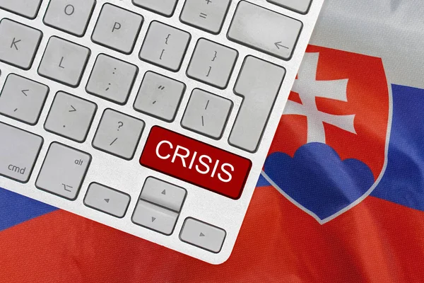 Белая Компьютерная Клавиатура Красной Кнопкой Фоне Флага Словакии Глобальный Экономический — стоковое фото
