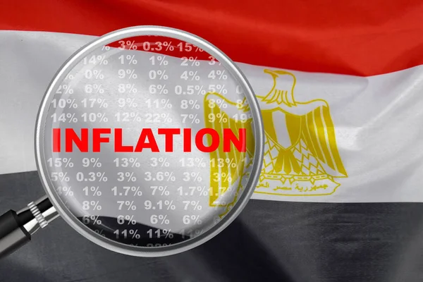 Büyüteç Mısır Bayrağı Arka Planındaki Enflasyon Kelimesine Odaklandı Faiz Artırımı — Stok fotoğraf