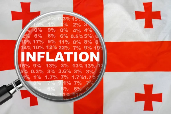 Magnifying Glass Focused Word Inflation Georgia Flag Background Hike Interest — Stok fotoğraf