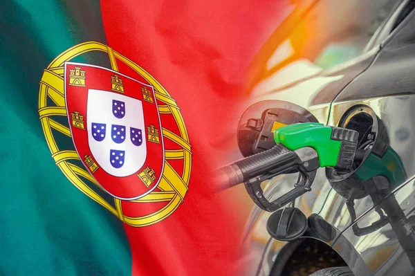 Car Fuel Injector Portugal Flag Background Record Prices Fuel Population — Stock fotografie