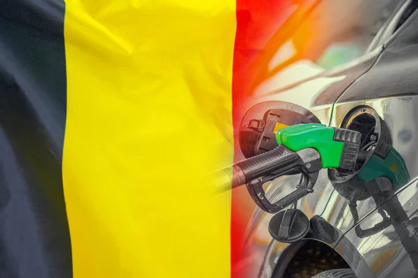 Car Fuel Injector Belgium Flag Background Record Prices Fuel Population — Photo