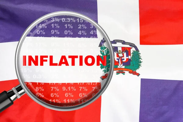 Magnifying Glass Focused Word Inflation Dominican Republic Flag Background Inflation — Stok fotoğraf