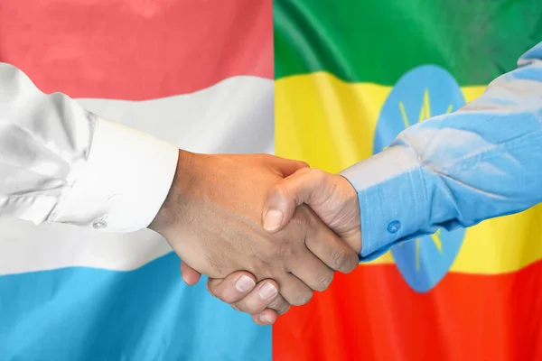 Business Handshake Background Two Flags Men Handshake Background Luxembourg Ethiopia — Foto de Stock