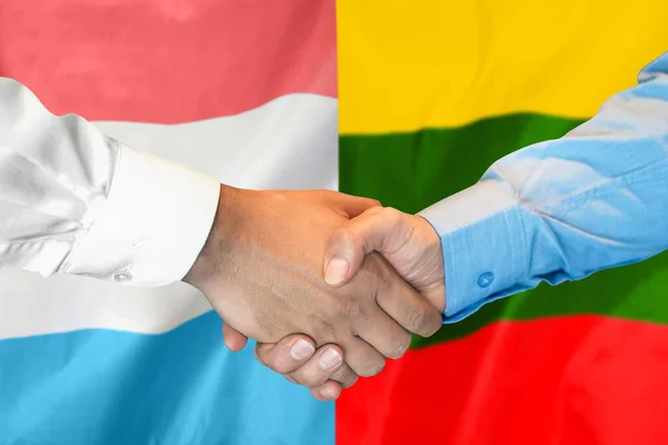 Business Handshake Background Two Flags Men Handshake Background Luxembourg Lithuania — Fotografia de Stock