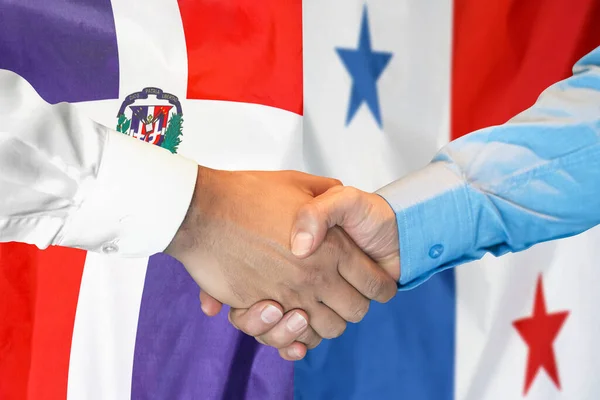 Business Handshake Background Two Flags Men Handshake Background Dominican Republic — Stock fotografie