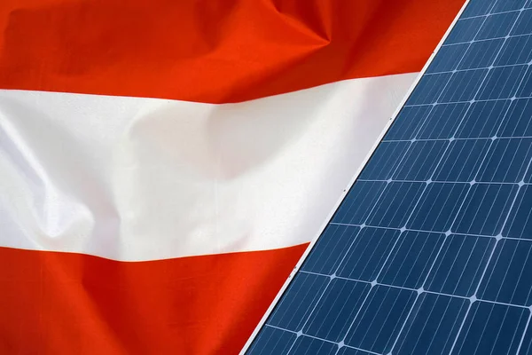 Solar Panels Flag Austria Background Solar Battery Generates Pure Electricity — Fotografia de Stock