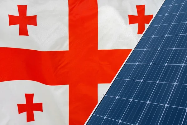 Solar Panels Flag Georgia Background Solar Battery Generates Pure Electricity — Fotografia de Stock