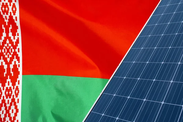 Solar Panels Flag Belarus Background Solar Battery Generates Pure Electricity — Fotografia de Stock