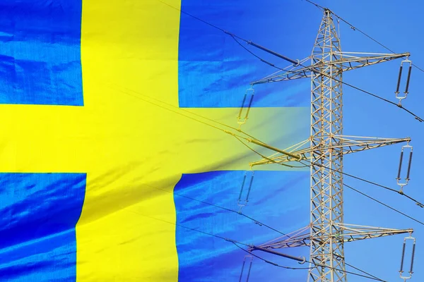 Sweden Flag Electric Pole Background Power Shortage Increased Energy Consumption — Zdjęcie stockowe