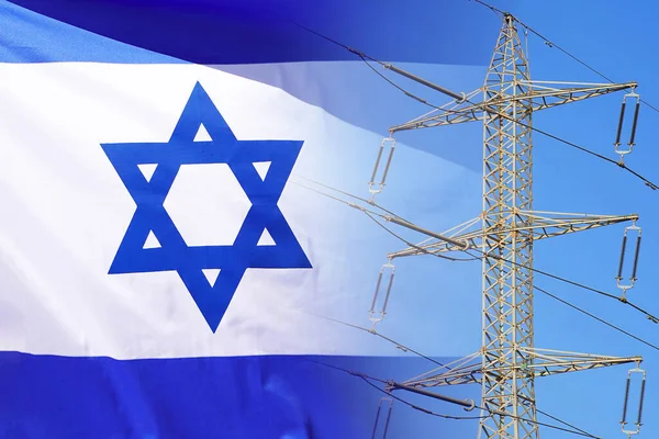Israel Flag Electric Pole Background Power Shortage Increased Energy Consumption — Photo