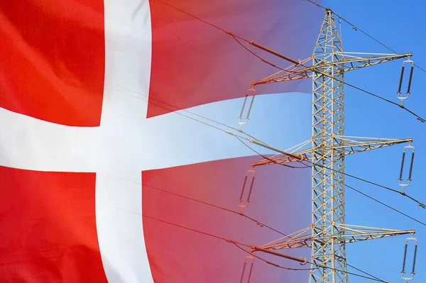 Denmark Flag Electric Pole Background Power Shortage Increased Energy Consumption — Stockfoto