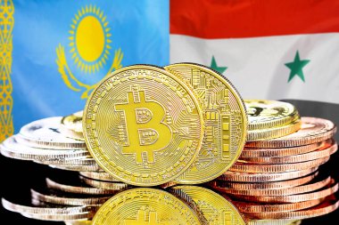 Kazakistan ve Suriye 'nin arka planında Bitcoinler var. Kazakistan ve Suriye 'deki kripto para birimi ve engelleme teknolojisi yatırımcıları için kavram