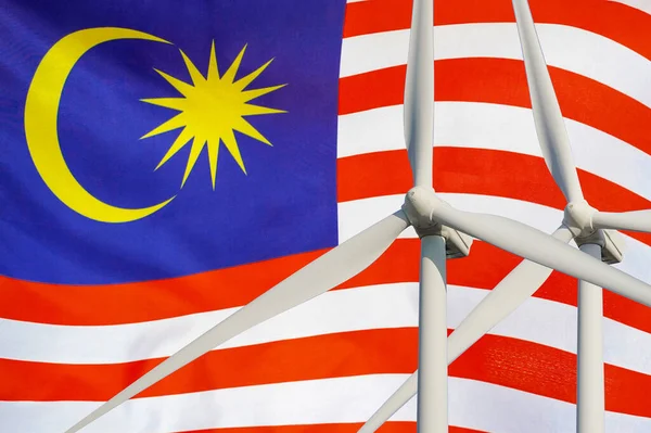 Two Wind Turbines Alternative Energy Malaysia Flag Background Energy Development — Stock Photo, Image