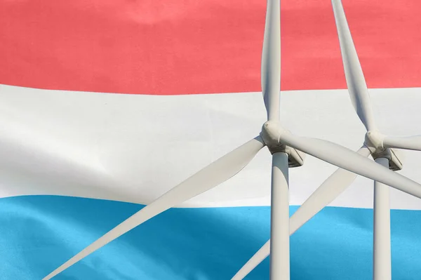 Two Wind Turbines Alternative Energy Luxembourg Flag Background Energy Development — Stock Photo, Image