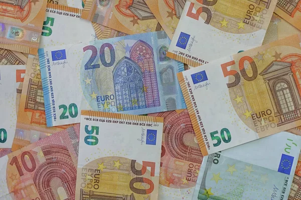 Закрыть Банкноты Евро Наличные 100 Банкноты Банкноты Евро Фон Европейский — стоковое фото