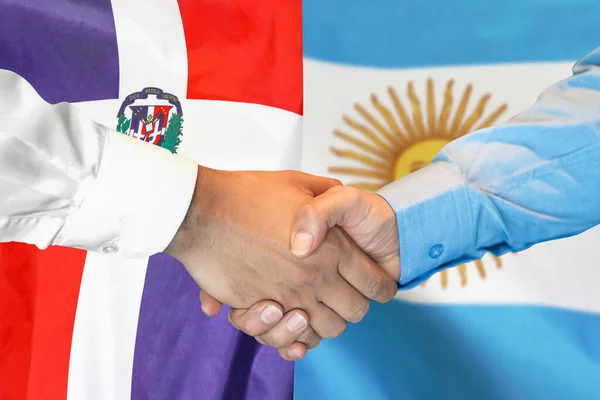 Business Handslag Bakgrunden Två Flaggor Män Handslag Bakgrunden Dominikanska Republiken — Stockfoto
