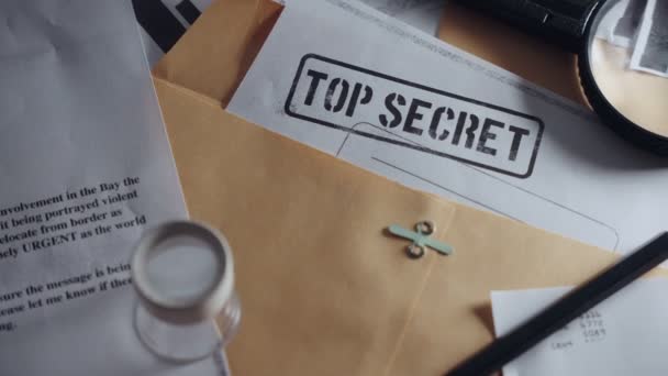 Slow Pan Different Top Secret Classified Documents Laid Office Desk — Stock Video