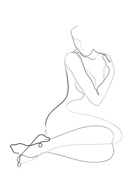 Art Naked kadını ya da beyaz izole arkaplanda bir çizgi. Moda konsepti, kadın güzellik minimalisti, güzel çıplak bir figürün çizimi.
