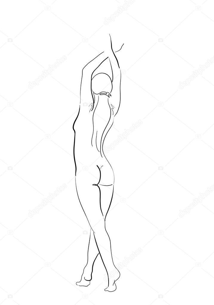 Line Naked woman or one line drawing on white isolated background. fashion concept, woman beauty minimalist, illustration of a beautiful nude figure.