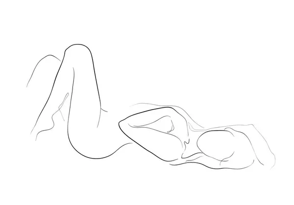 Line Art Naked Woman Oder Eine Linienzeichnung Auf Weißem Isoliertem — Stockfoto