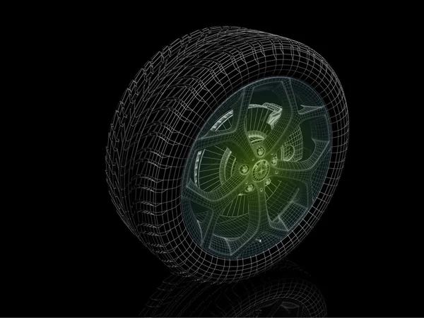Neumático de coche con iluminación de neón verde —  Fotos de Stock