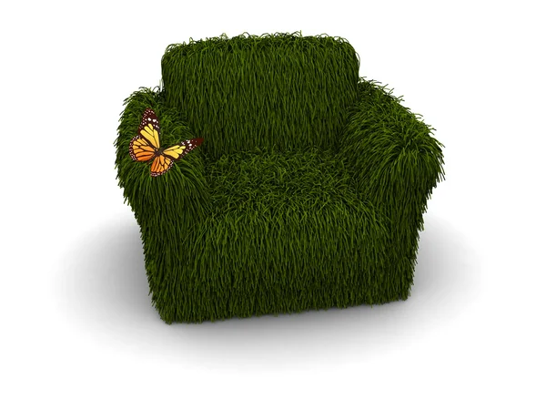 Жовтий метелик на трав'яному кріслі — стокове фото