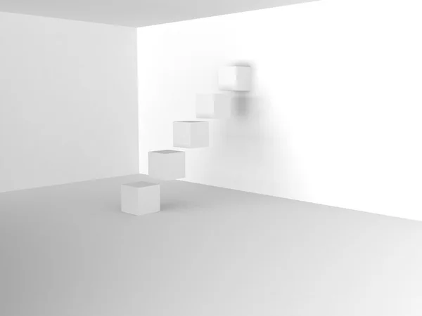 Белые кубики в белой комнате. Концепция подъема — стоковое фото