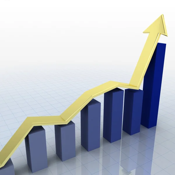 Business graph with golden arrow showing financial growth — Stock Photo, Image