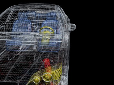 3D araba tel çerçeve